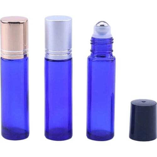 100pcs/lot 10ml blue roll on perfume bottle, 10ml blue essential oil rollon bottles, small glass roller container