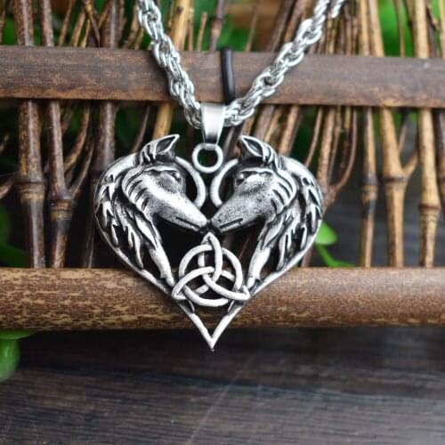 12pcs Celt wolf Necklace Men Vintage Jewelry Valknut Odin 's Symbol of Norse Viking Women Necklace with metal chain