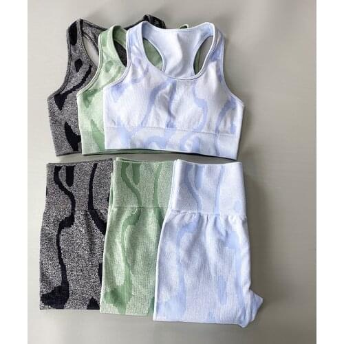 2 Pcs/set Camo Yoga Set Sports Wear for Women Gym Fitness Clothing Booty Yoga Leggings + Sport Bra GYM Sport Suit Femme