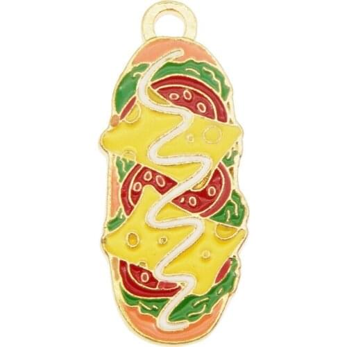 Julie Wang 4PCS Enamel Hot Dog Charms Alloy Bread Gold Tone Food Pendants Bracelet Earrings Jewelry Making Accessory