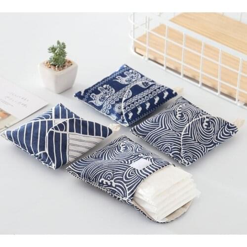 5pcs Sanitary Napkin Bag Traveling Cosmetics Medicine Storage Sack Small And Portable Cute Cotton Linen Postcard Clutch Pouch