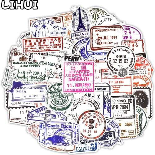 50 PCS Retro Visa Seal Stamp Transparent Stickers Postmark Postage Graffiti Decals Sticker DIY Suitcase Guitar Laptop Car Fridge