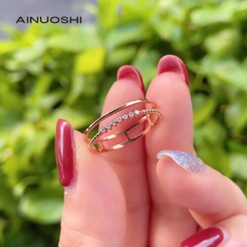 AINUOSHI 18K Gold 0.048ct Round Real Diamond Engagement for Women Love Witness Wedding Jewelry Gift Available Three Colors