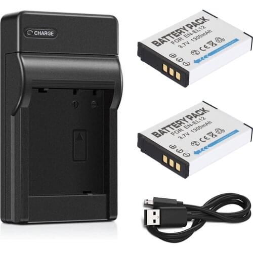 EN-EL12 Battery (2-Pack) + Charger For Nikon KeyMission 360 and KeyMission 170 Action Camera