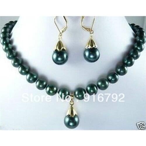 Free shipping >>>>>noblest black pearl & shell pearl wedding necklace set