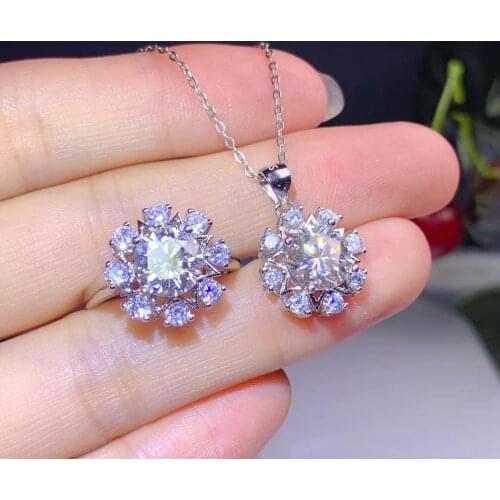 Moissanite Big carat gemstone, necklace. Womens jewelry suit, the most popular gemstone. 925 Sterling Silver