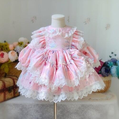 Infant Girls Princess cake Dress Turkey Vintage Spanish Dress Lolita Princess Ball Gown Birthday Party Baby Girls Lace Tutu Dres