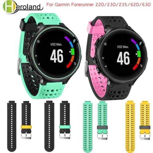 Two colors 2 in1 Watchband Soft Silicone sport Replacement Wrist Band bracelet For Garmin Forerunner 220/230/235/620/630 straps