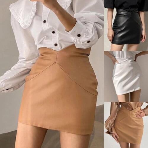 Elegant Fashion PU Leather Skirt Women 2020 Sexy High Waist Bodycon Zipper Belt Mini Short Skirt Office Pencil Skirt Plus Size