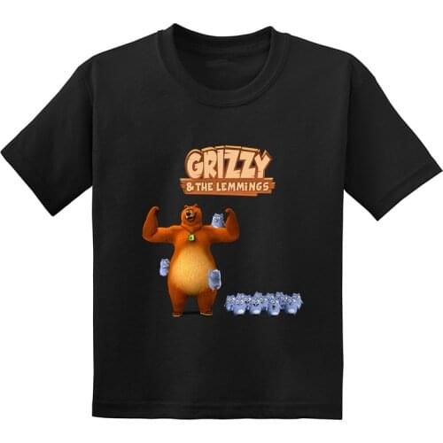 Sunlight Grizzy Bear Cute Lemmings Cartoon Print Funny Kids T shirt Summer Children Clothes Cotton Baby Boys Girls T-Shirts