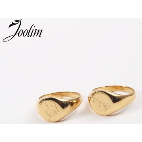 Joolim High End 18K Gold PVD Entry Rose Body Engraved Rings for Women Stainless Steel Jewelry Wholesale