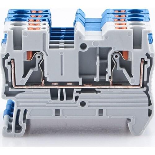 100pcs Din Rail Terminal Block PT-2.5 Push In Spring Screwless Electrical Terminal Strip Block Connector PT2.5 Wiring Conductor