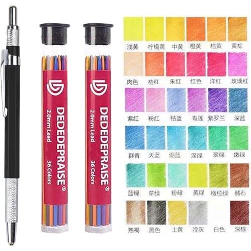 DEDEDEPRAISE Sketch 2.0MM Press Mechanical Pencil & 36colors Leads Drawing Colored Pencils Automatic Pencils Replacement Leads
