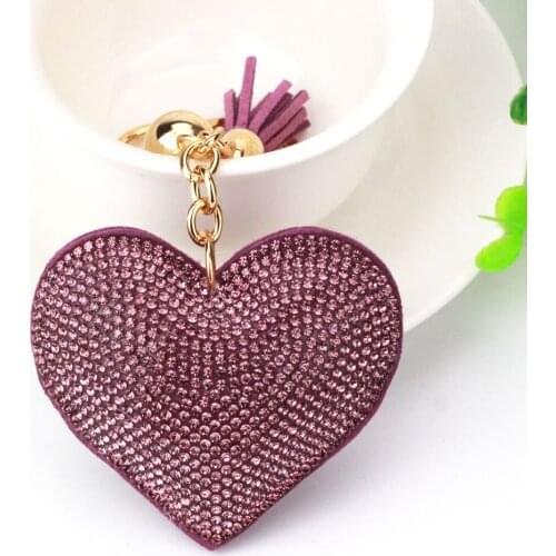MOFLO Korean Crystal Rhinestone Heart Love Tassel Keychain Handbag Key Ring Heart Sparkling Charm Keychain