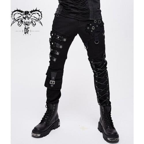 Devil Fashion Men Punk Black Pencil Pants Fashion Trend Slim Fit Hip Hop Skinny Trousers