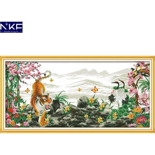NKF Tigers Howl with The Rise of Winds Pattern Handmade Craft Needlework Cross-Stitch Embroidery Kit Cross Stitch for Home Decor