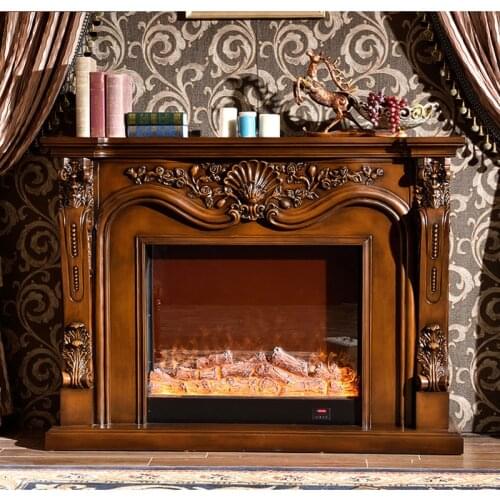 Fireplace set W130cm wooden mantel with electric fireplace firebox insert burner artificial LED optical flame decoration chimney