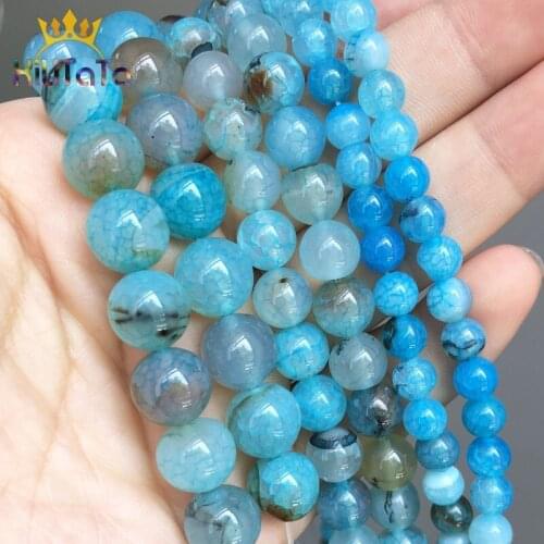 Natural Stone Blue Dragon Vein Agates Onyx Round Loose Spacer Bead For DIY Making Bracelet Necklace Jewelry 15'' Strand 6/8/10mm