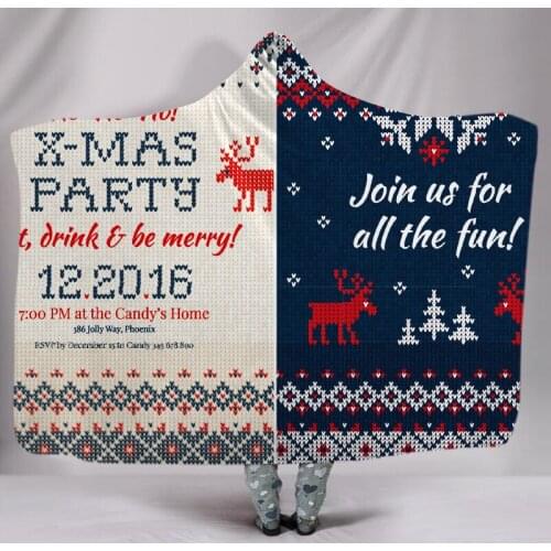 Hooded Blanket Festival X-mas Throw Printed Soft Short Fluff Wearable Warm Thick Blanket Joyous Cobija Cobertor Sherpa Blanket