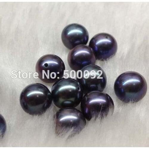 Wholesale 6 pcs 7.5-8mm round black pearl half drilled freshwater pearl