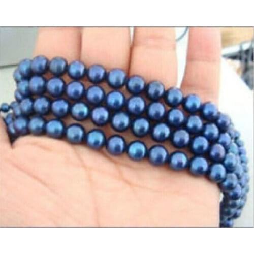 Stunning 9-10mm natural tahitian black blue pearl necklace 50 inch