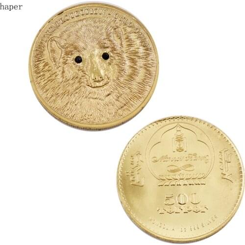 Festival Souvenir Gifts Wildlife Protection Mongolia Animals Coins 500 Togrog Antique Crystal Precious Stone
