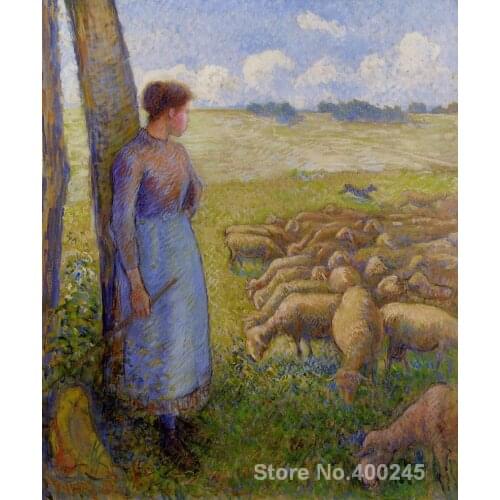 Artwork of Camille Pissarro Shepherdess and Sheep handmade art paintings reproduction High Quality