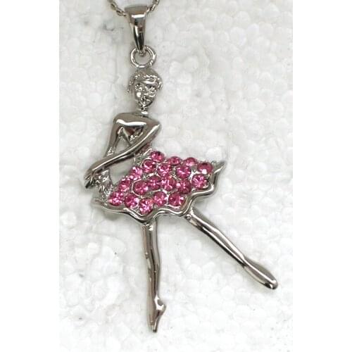 Rose Rhinestone Ballerina girl Fashion Pendant Necklaces Chain Jewelry F180 J