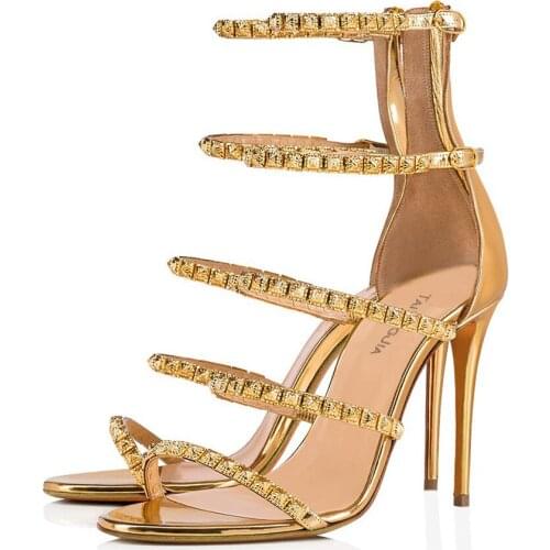 Gladiator Sandals Women Rivet Sexy High Heels Sandals Brand Women Shoes Pumps Gold Dress Diner Party Wedding Shoes Sandalias