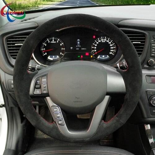 DIY Hand-Stitched Non-slip Black Suede Car Steering Wheel Cover For Kia K5 Optima 2008-2013 Car Interior Decoration