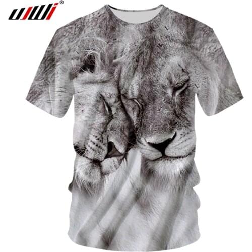 UJWI Mens New Plush Pattern Trend 3D Printed Tshirt Lovely Two Tigers Unisex O Neck Tshirt Wholesale Oversized 5XL