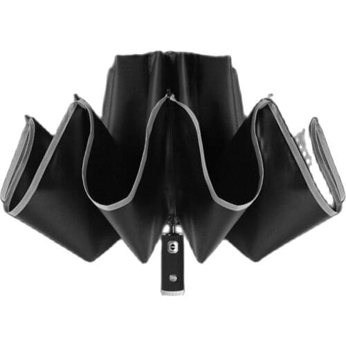 Auto Windproof Travel Umbrella With Flashlight Women Men 10 Ribs Reverse Folding Umbrella with Reflective Stripe