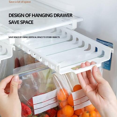 Fridge Drawer Organiser Retractable Refrigerator Storage Rail Rack Kitchen Drawers Space Saving Fridge Shelf Holder for Fruits