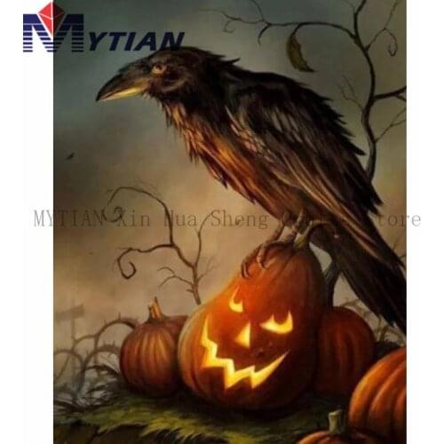 Halloween Carved Pumpkins,Crow 5D Diamond Painting Art Kit,MYTIAN DIY Diamond Embroidery Mosaic Paint Needlework Home Decoration
