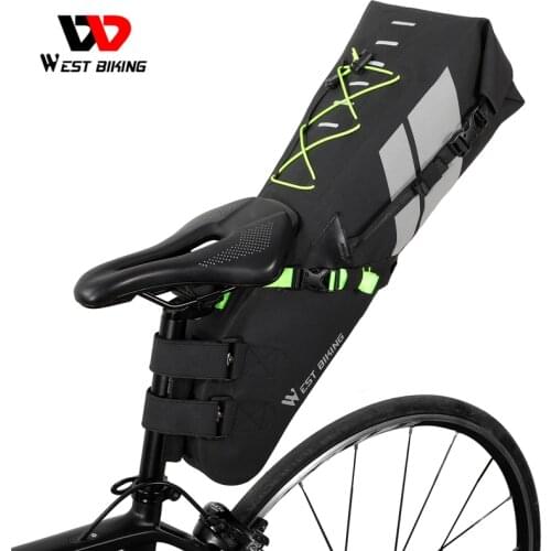 WEST BIKING 10/17L Bike Saddle Bag Large Capacity 100% Waterproof Reflective Adjudtable Foldable Splicing Keel Tail Rear Bag