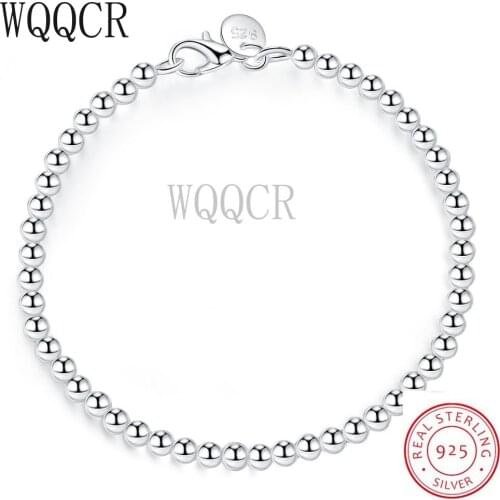 WQQCR 925 Sterling Silver Chain Bracelet Cute girl High-End Jewelry High-Density Smooth Beads Bracelet Jewelry Gift For Women