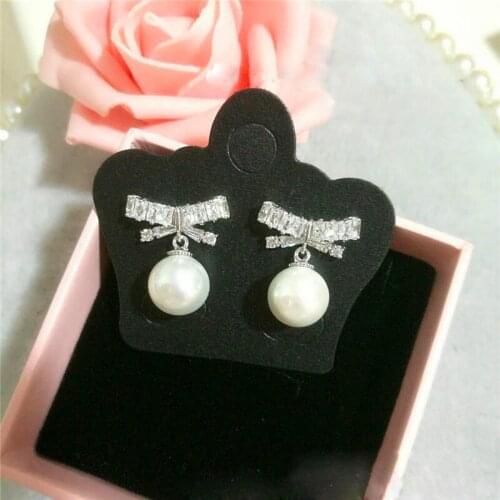 Pearl Jewelry S925 Sterling Silver Diamonds Wedding Earrings for Women Cute Cartoon Bowknot Fine Jewelry Fashion Silver Gift