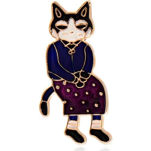 Blucome Special Design Cat Face Figure Shape Brooch Enamal Corsage Suit Bag Scarf Hat Pins Jewelry for Women Clothes Accessories