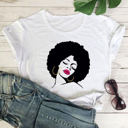 Aesthetic Afro Woman Colored T-shirt Stylish Summer Graphic African Women Tee Shirt Top Cute Black Girl Magic Tshirt Camiseta