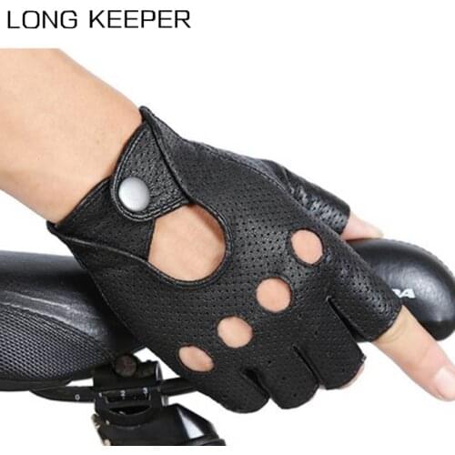 LongKeeper Fashion PU Half Finger Gloves Men Women Breathable Driving Show Leather Gloves Punk Fingerless Mittens Luva Guantes
