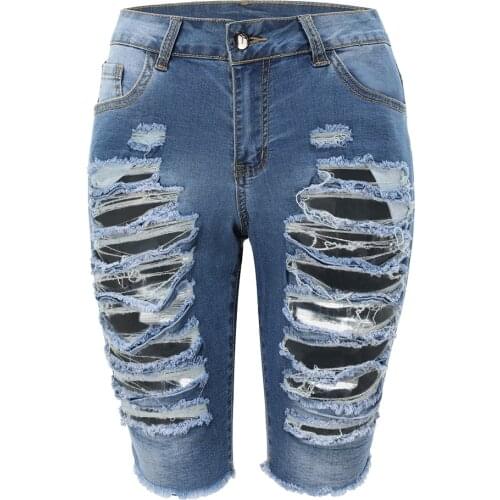 Womens Middle Rise Stretchy Denim Shorts Knee Length Curvy Bermuda Stretch Short Jeans