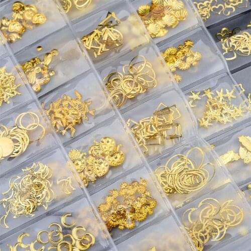 5 Styles Resin Fillers Gold Nail Art Metal 3D Mixed Frame Jewelry Filling UV Resin Epoxy Fillings for DIY Crafts Jewelry Making