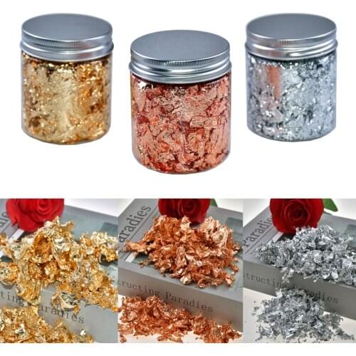 1/3g Gold Foil Silver Copper Leaf Flakes Sequins Glitters Filling For DIY Epoxy Resin Gilding DIY Nail Art Resin Mold Fillings