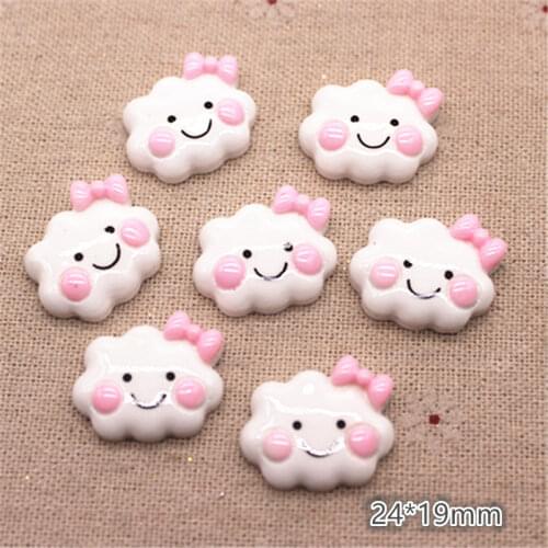 10pcs Kawaii Mix Colors Resin Smiling Clouds Flatback Cabochon Miniature Art DIY Craft Decoration,19*23mm