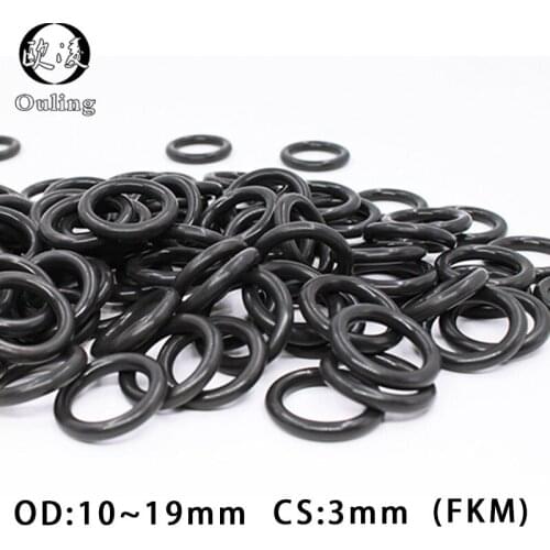10PCS/lot Fluorine rubber Ring Black FKM O ring Seal OD10/11/13/14/15/16/17/18/19*3mm Rubber O-Ring Seal Oil Ring Fuel Gaskets