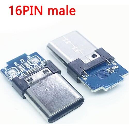 2-5pc Type C USB 3.1 Connector 16PIN Fast Charging Male Riveting Socket Plug To Solder Wire Suitable For Samsung S8S9 Phones etc