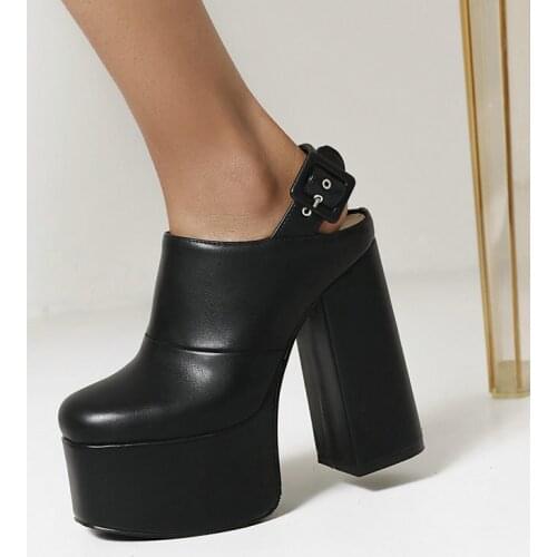 2021 Autumn Neutral Women Pumps Fashion Buckle Platform Female Single Shoes Square High Heels Party Ladies Shoes Black