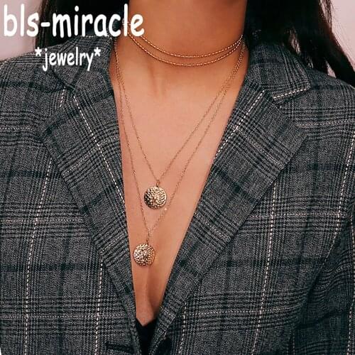 Bls-miracle Vintage Fashion Pillow ID Carved Item Jewelry Simple Multilayer Long Pendant Necklace Girl Gift N-019