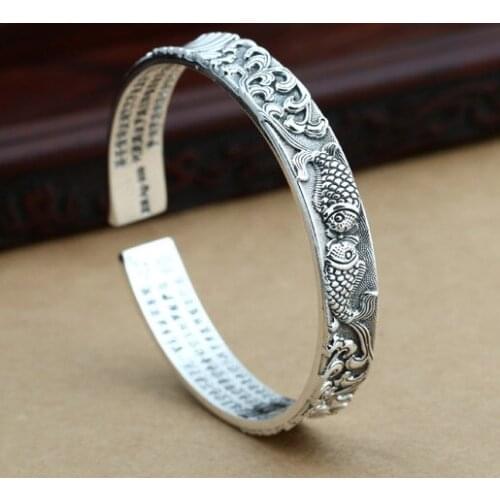 999 Sterling Silver lucky fish MEN WOMEN bracelet bangle cuff JEWELRY A2944