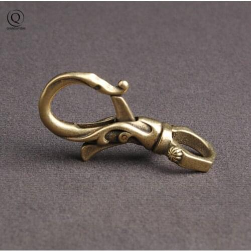 Dragon Phoenix Keychain Solid Brass Antique Craft Lobster Clasps Keyrings Bottle Opener Key Chain Copper Waist Buckle Key Holder